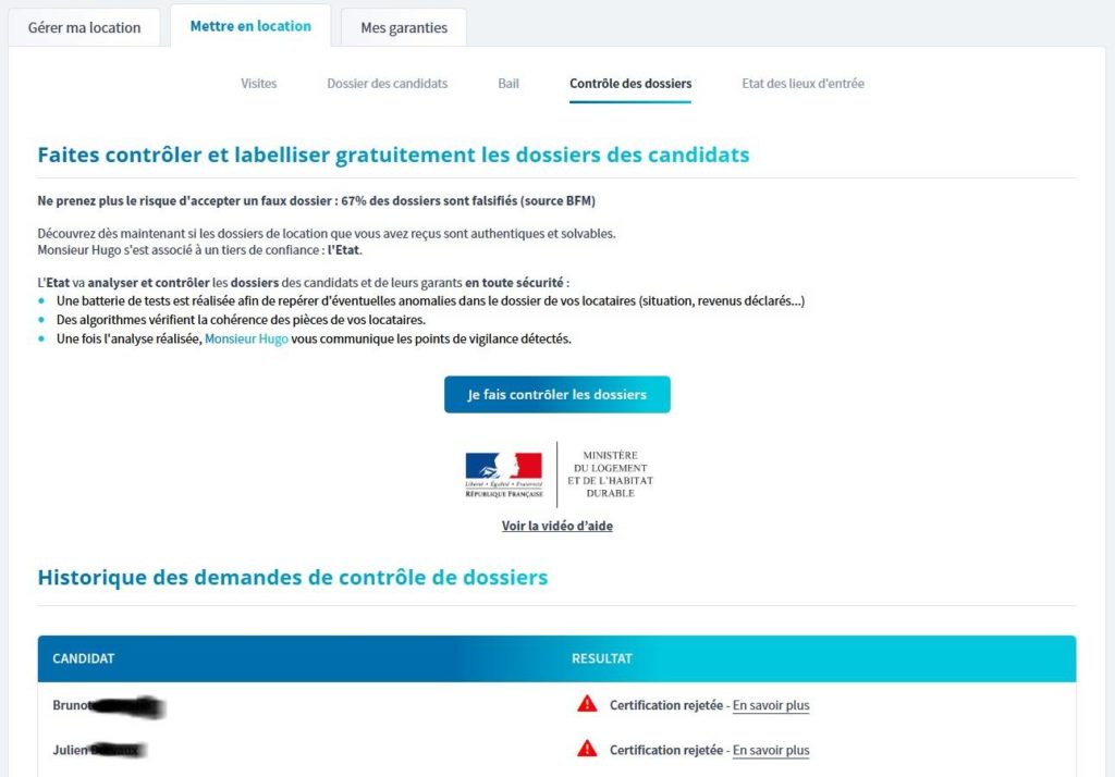 contrôle des dossiers candidats locataire outil anti fraude monsieur hugo